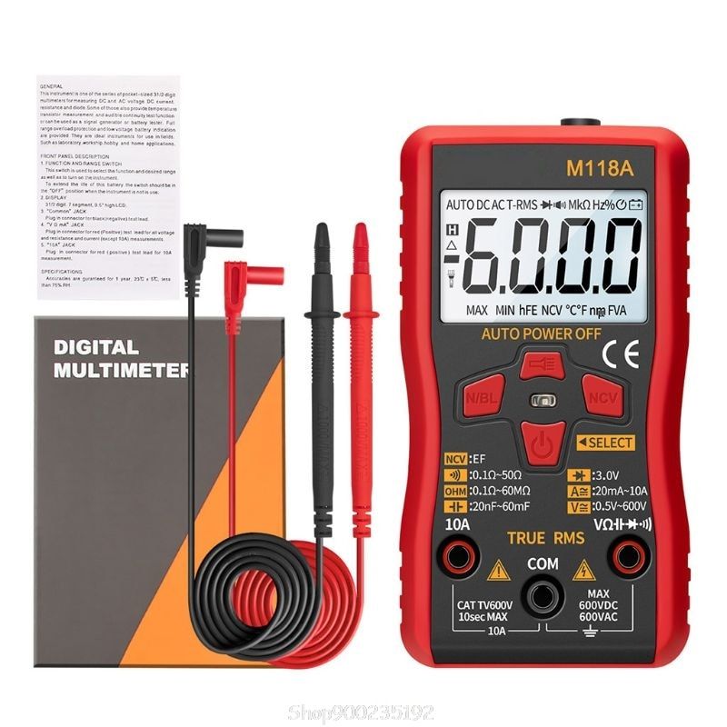 M118A Digital Multimeter 6000 Counts Auto Ranging True RMS Tester DC Transistor with NCV Data Hold  Au 20 Dropship