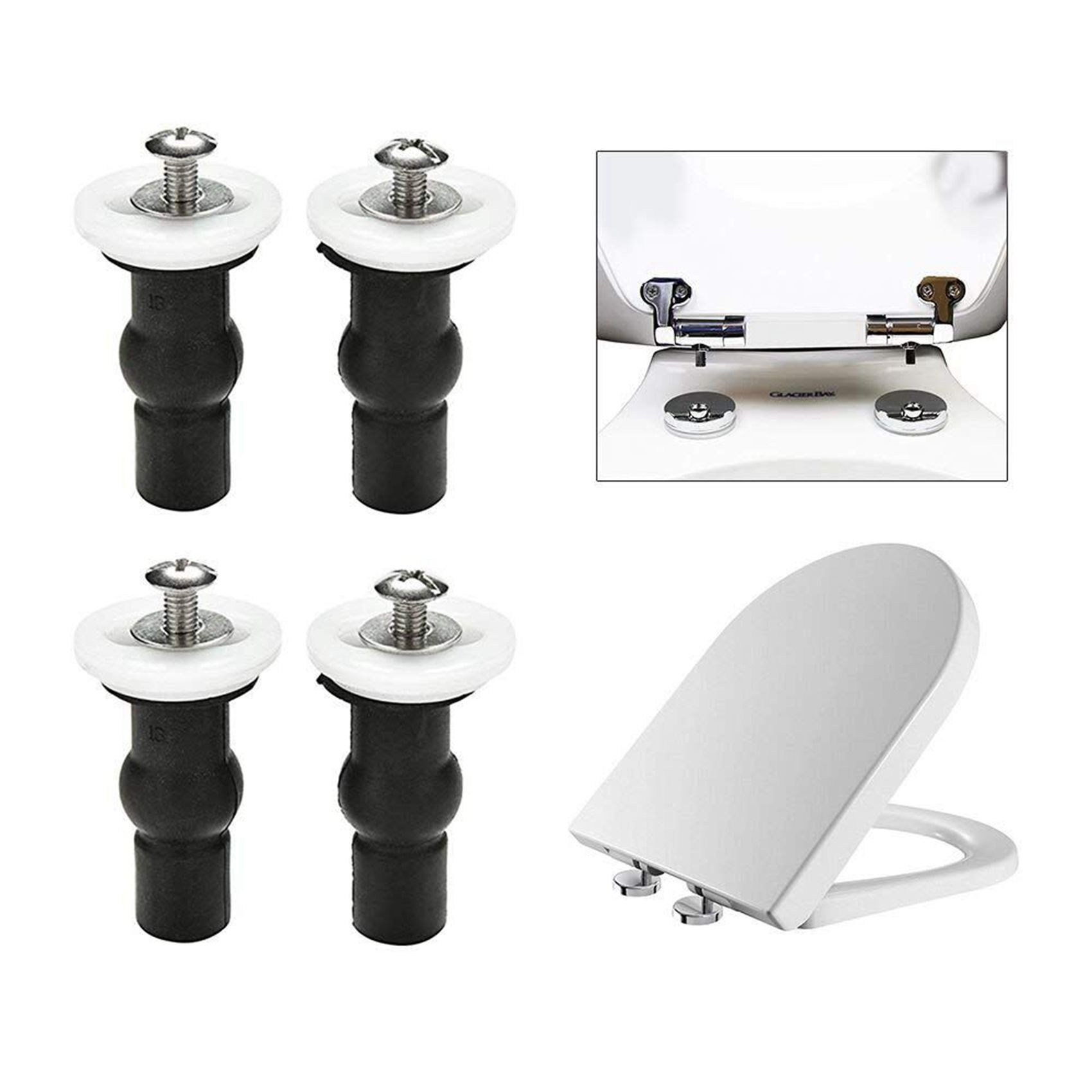 Toilet Seat Top Fix Screws Fixings 4 Pairs Universal Expanding Rubber Screw Top Nuts Blind Hole Hinges Fittings 8Pcs
