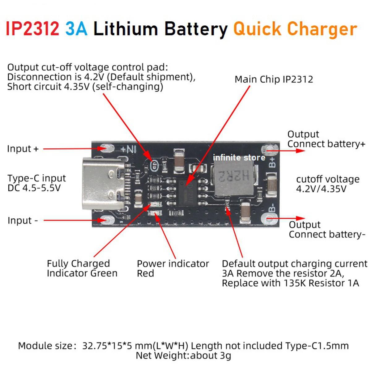 Usb Type C 3A High Current Ip2312 Polymer Ternary Lithium Battery Quick Fast Charging Board Charger Module Smart Home Replace Tp4056 Eta4096 - Solar Panel