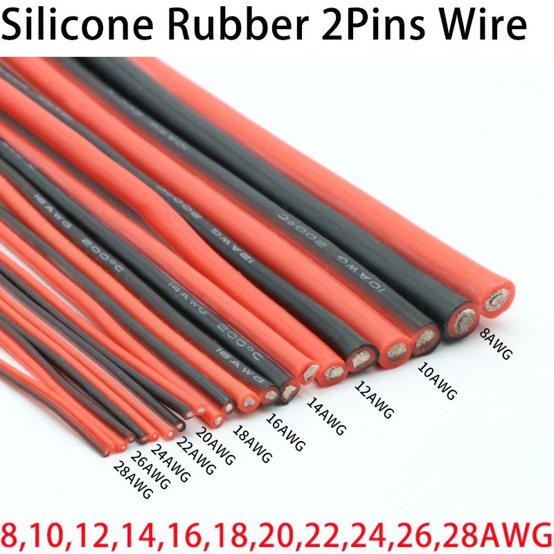High Temperature Silicone Wire 10/12/14/16/18/22 AWG (2 Meter) - Multi Plug