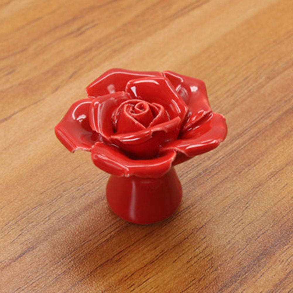 Ceramic Rose Flower Fashion Knobs Drawer Cupboard Door Porcelain Pull Handle