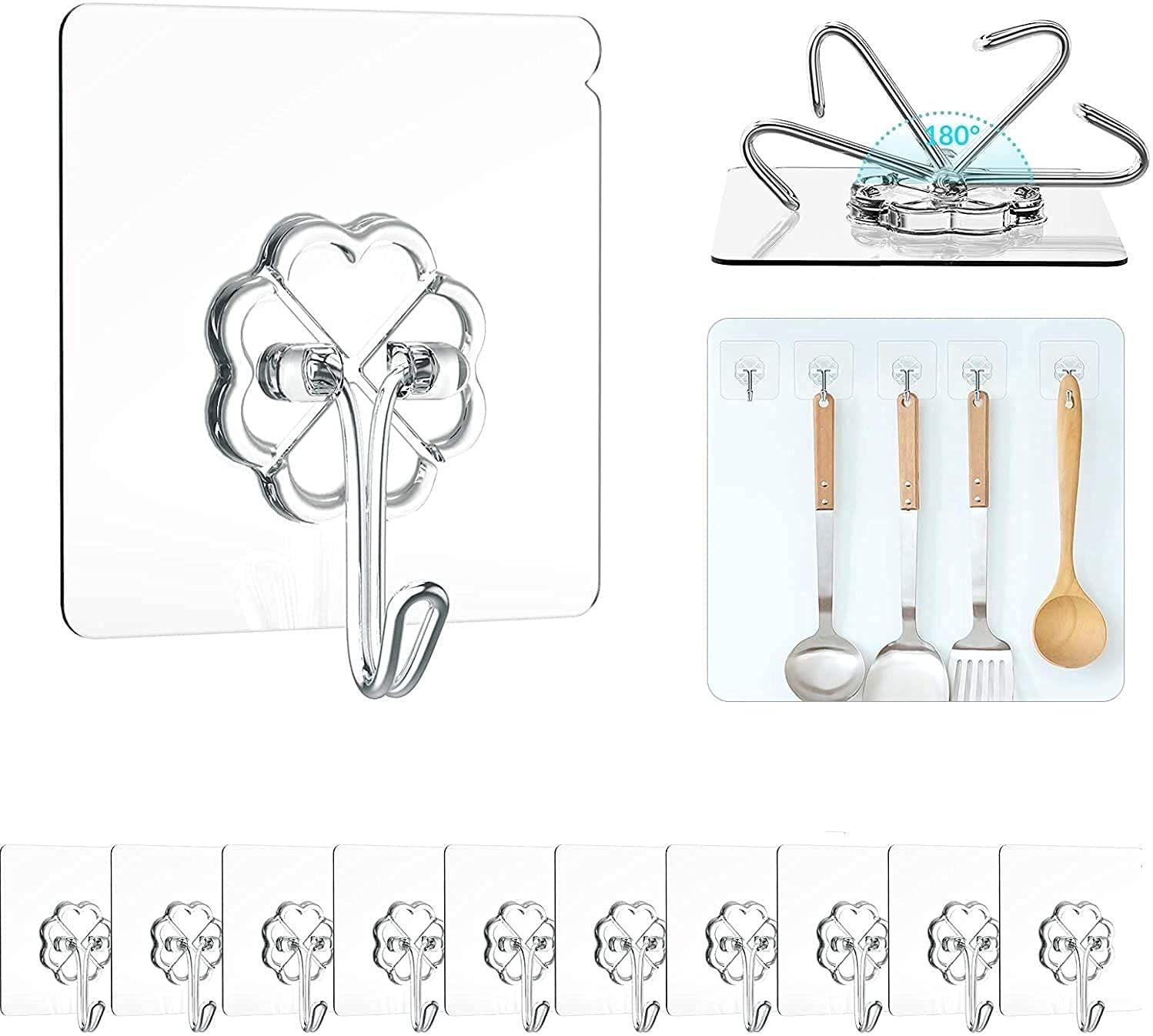 Strong Adhesive Wall Hooks Waterproof Transparent - 10 Pcs(10KG) Max Load