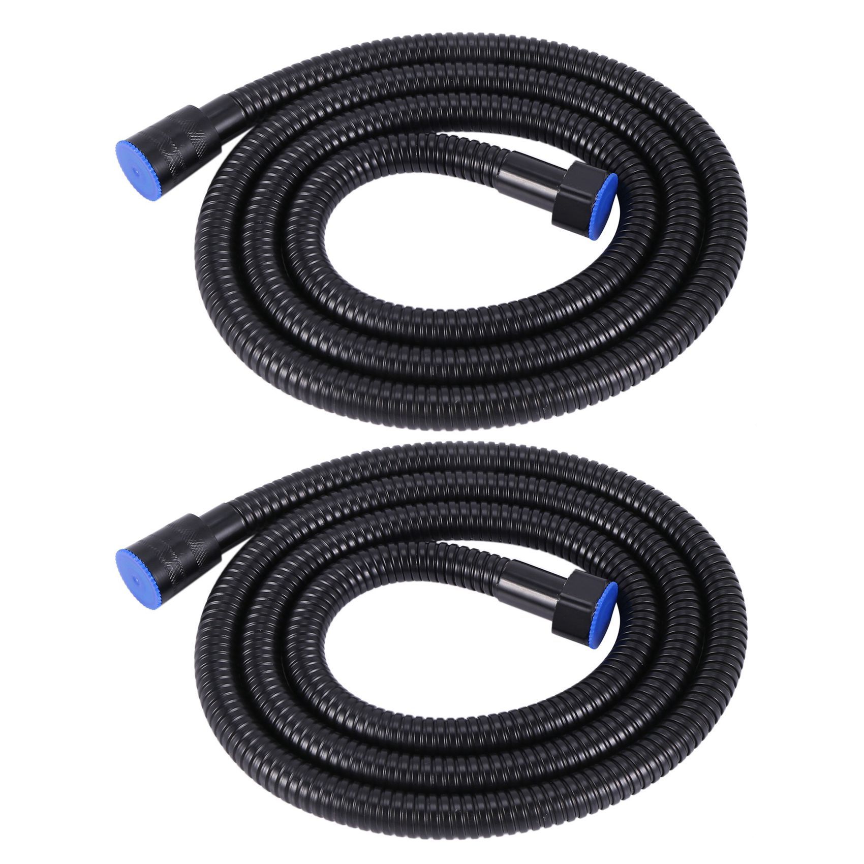2X Black Shower Hose 150Cm Stainless Steel Shower Tube Flexible Gold Bathroom Hose Plumbing Glossy