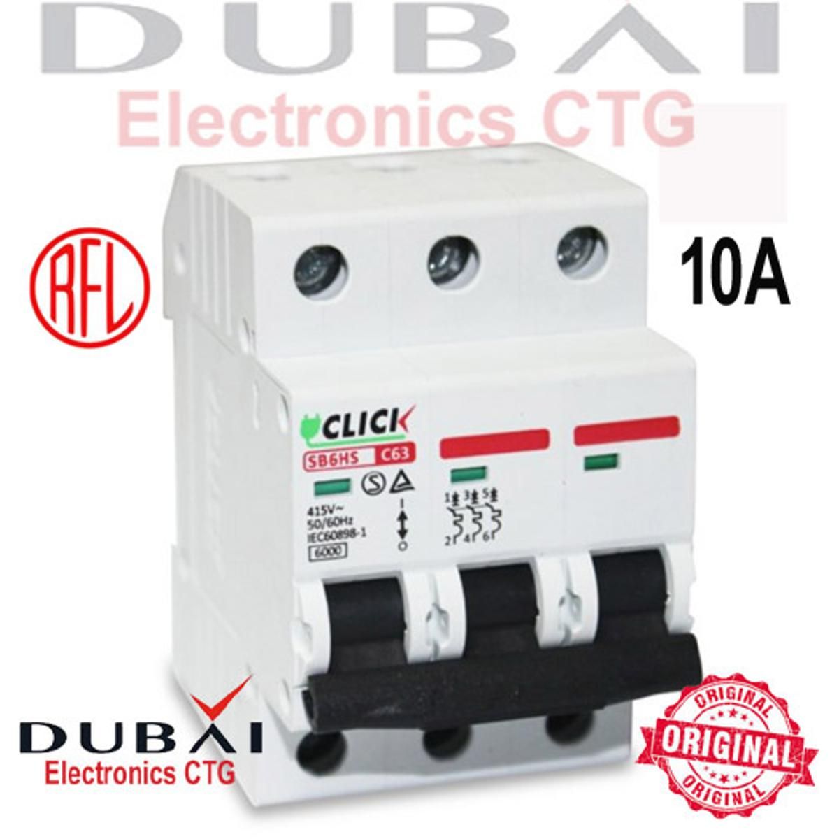 Click Circuit Breaker MCB 3P 10A/32A/63A C 6KA