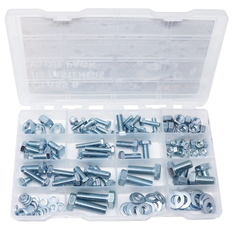 BRADOO Hex Bolt M6 M8 M10 and Hexagon Nut and Washer Set, 128 Pieces