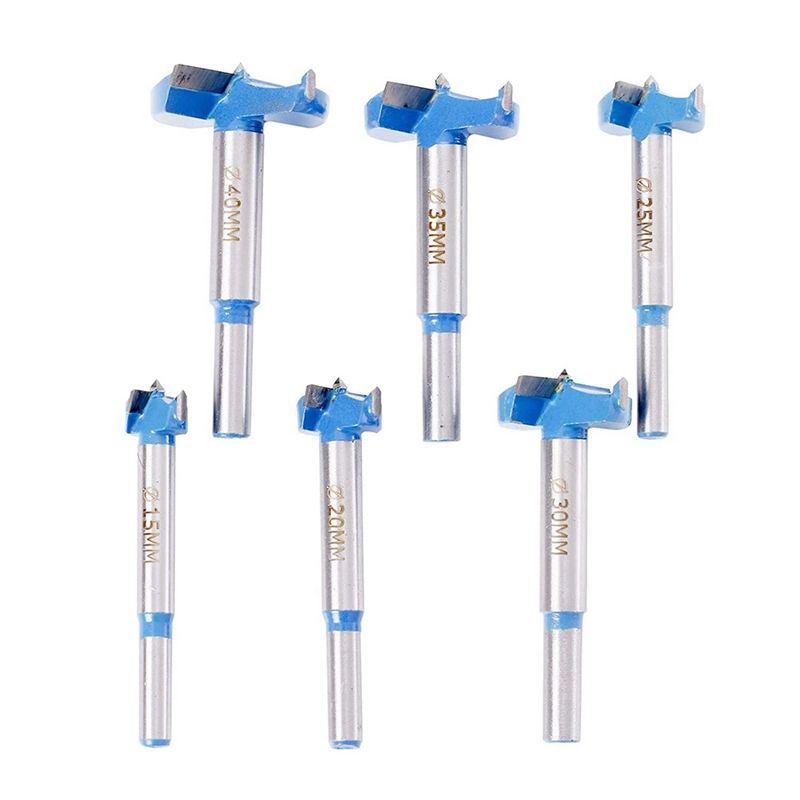 Forstner Drill Bit Set,15-40mm 6 Pcs Carbide Forstner Bits High Speed Steel Wood Tool
