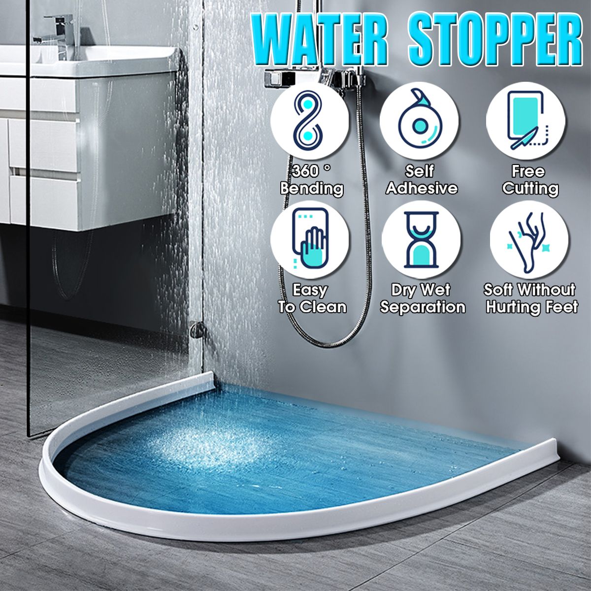 60-200cm Bathroom Kitchen Foldable Water Stopper Silicone Dam Shower Barrier