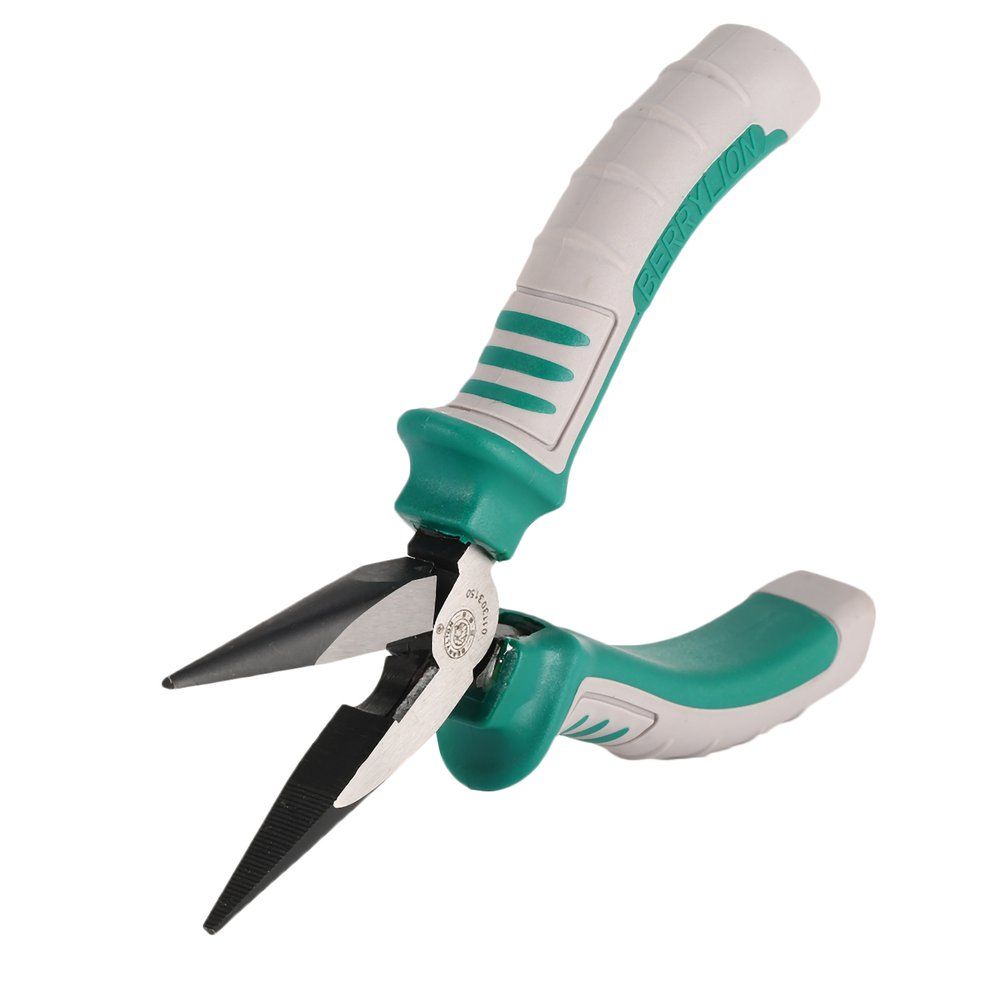 BERRYLION Needle Nose Plier Flat Long Nose Pliers Wire Cable Stripper Cutters Green