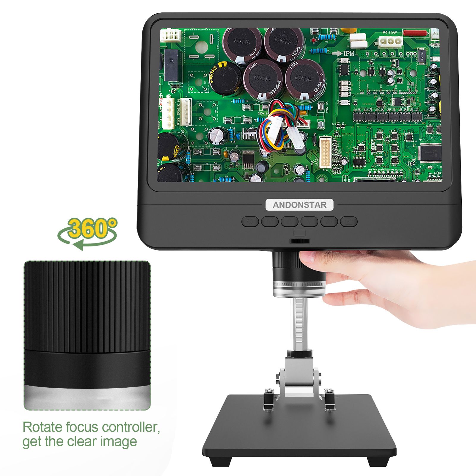 Andonstar AD208 8.5 Inch LCD Display Screen 5X-1200X Digital Microscope 1280 * 800 Adjustable 1080P Ranges Welding Tool Microscope for Mobile Phone Repairing PCB Welding SMT