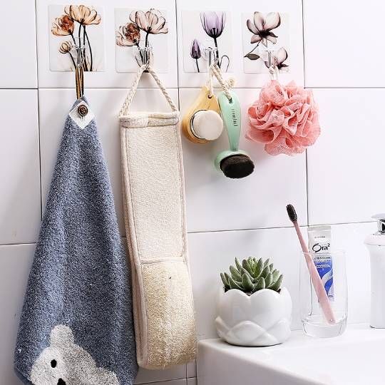 4 Piece Strong Hanger For Kitchen Bathroom Holder Accessories Glue Hook
