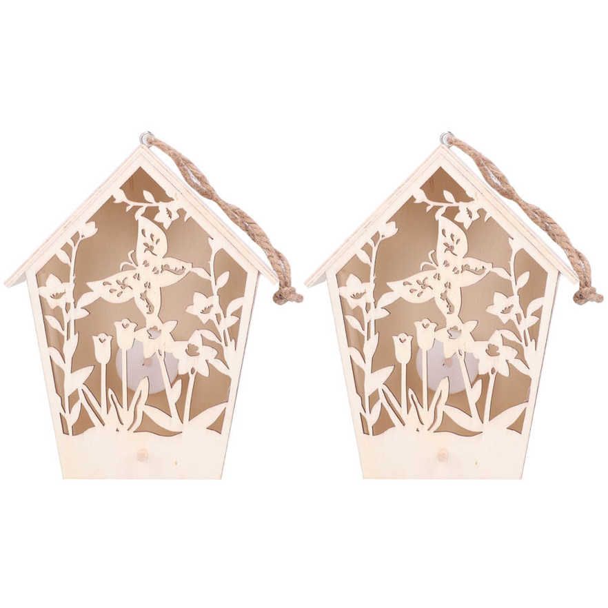 2PCS Wooden Bird House Indoor Outdoor Decor Garden Birdhouse With Practical