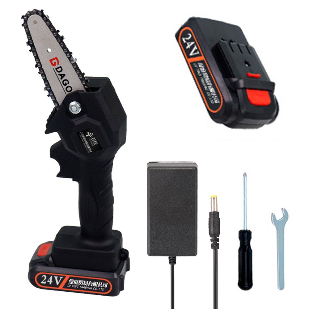 24V Lithium B-attery Portable Electric Pruning Saw Rechargeable Small Electric Saws Woodworking One-handed Electric Saw Garden Logging Mini Brushed Electric Chain Saw