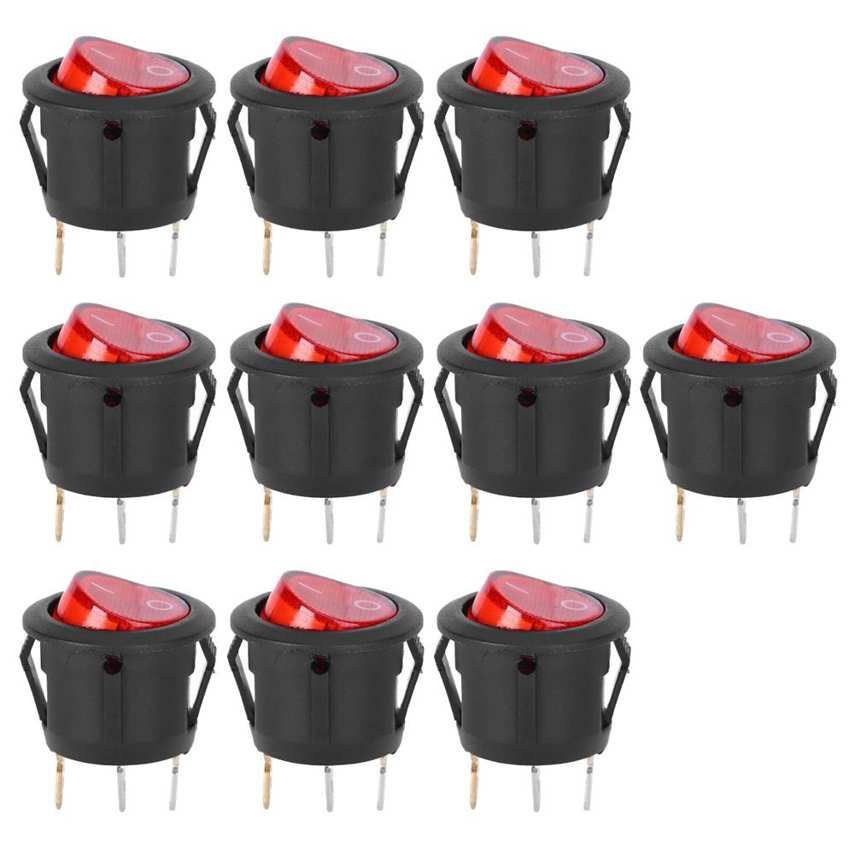 3Pin Rocker Switch 10Pcs Large Round Red Light Used for Household Appliances Switches