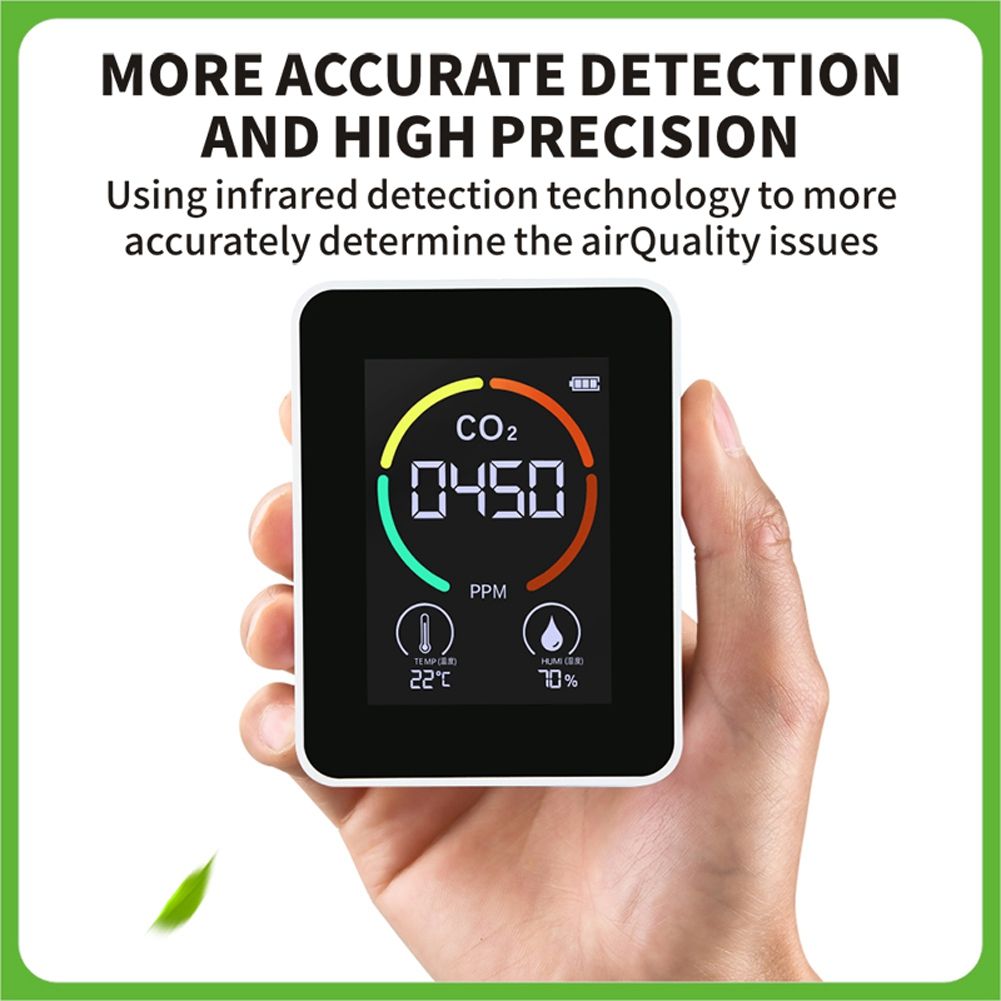 Air Monitor CO2 Detector Greenhouse Warehouse Air Quality Temperature Humidity Monitor Fast Measurement Meter(White)