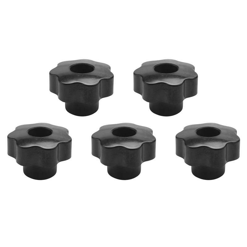 5X M10 10mm Dia Thread Black Plastic Star Head Clamping Knob Grip