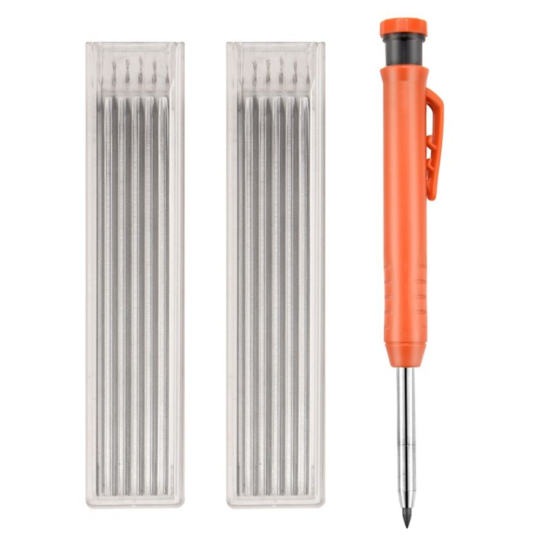 JAERBEE 2Pcs Solid Carpenter Pencils with 12 Refills, Woodworking Tools Deep Hole Pen Marking Tool for Woodworking Architects