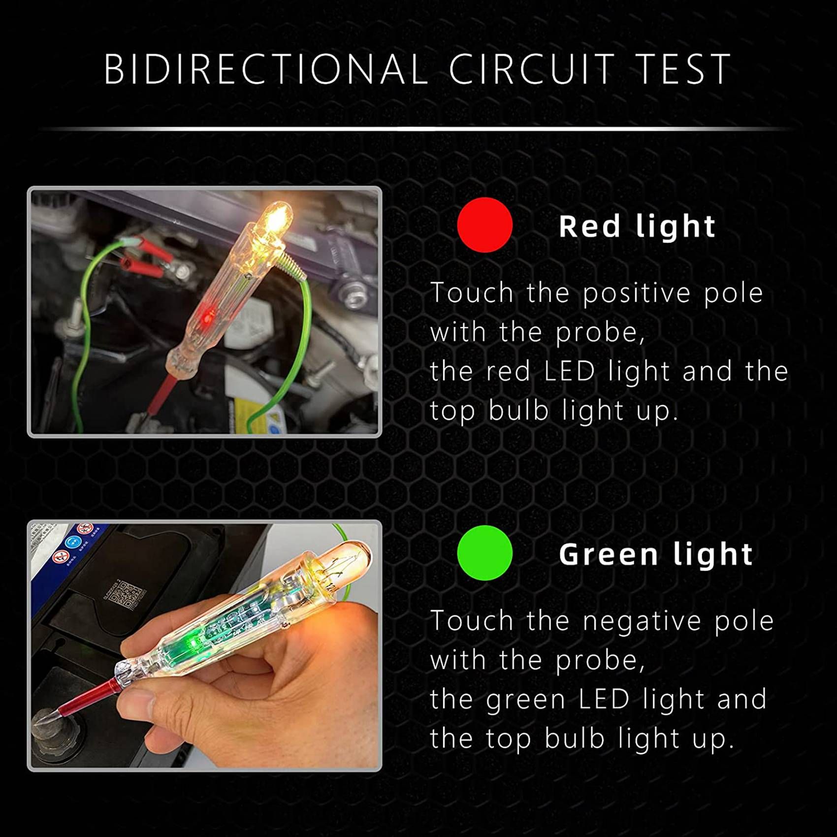 2X Automotive LED Circuit Tester 6-24V Test Light with Dual Probes 47 Inch Antifreeze Wire Alligator Clip for Testing