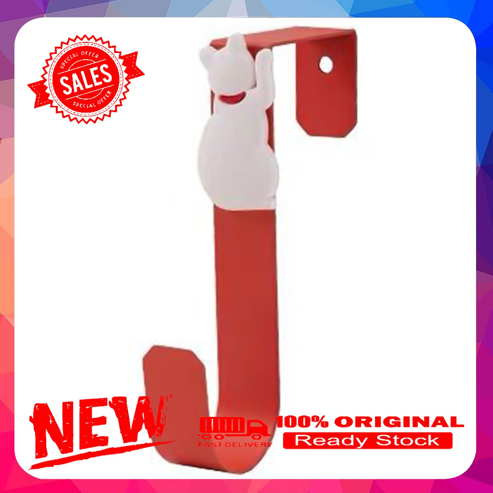 Hook Cartoon Cat Design Hanging Wrought Iron Sturdy Punch-free Towel Hook Rack for Bedroom