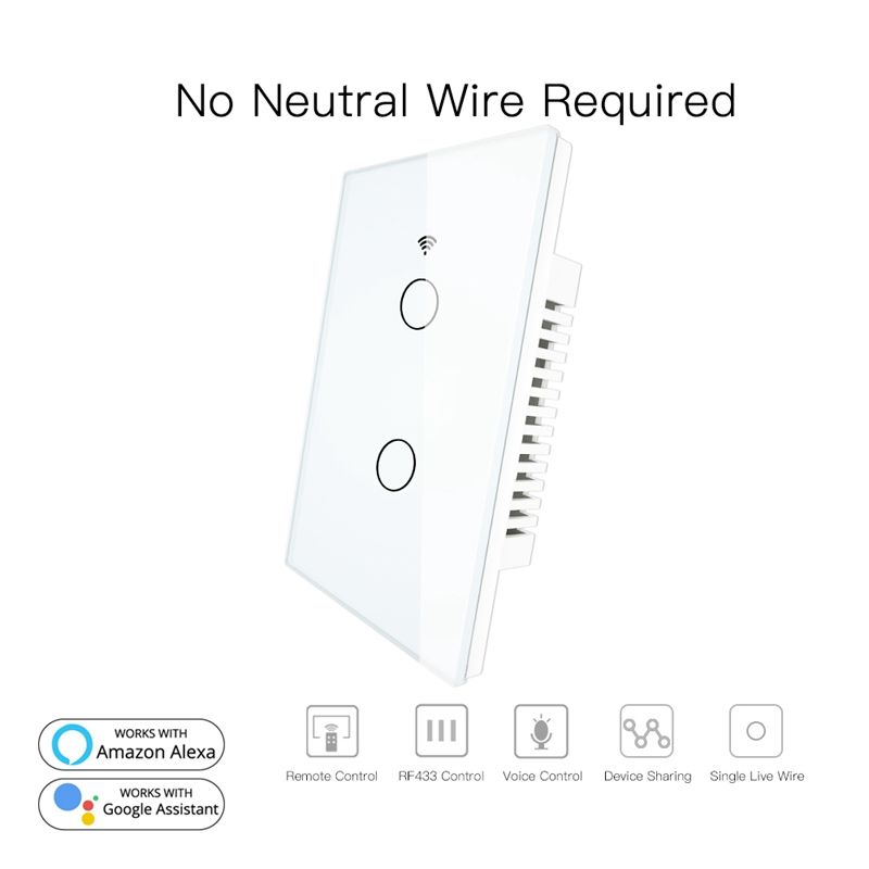 RF433 WiFi Smart Wall Press Switch No Neutral Wire Needed Smart Single Wire Wall Switch US Plug