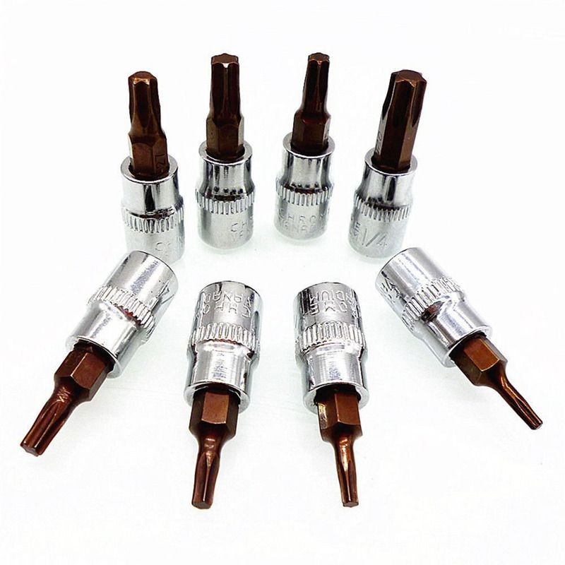 8-Piece Torx Bit Socket Set 1/4 inch Square Drive Adapter T8 T10 T15 T20 T25 T27 T30 T40 S2 Steel (8-pack)(null)