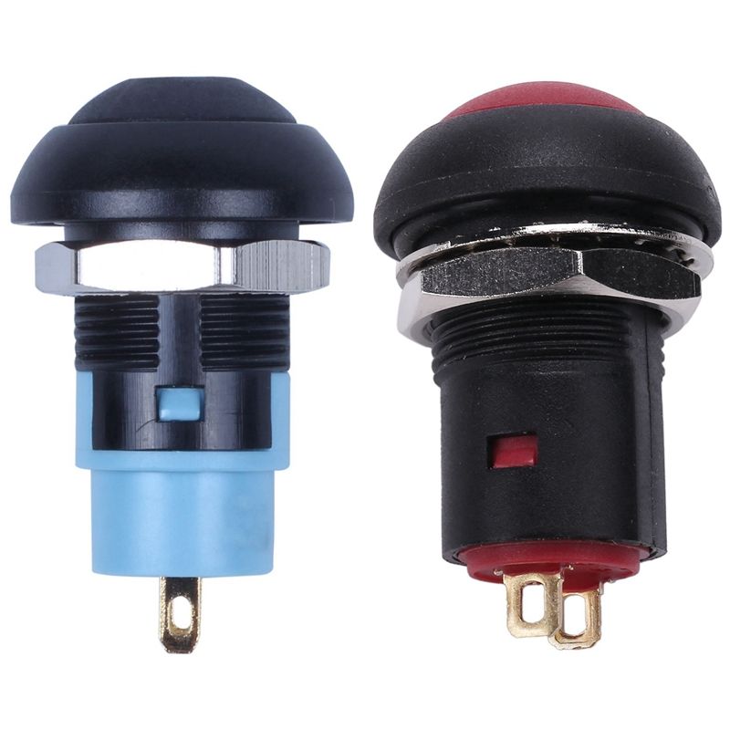 2 Pcs On-Off Latching Waterproof 12mm Push Button Switch SPST 2A IP67, Red & Black