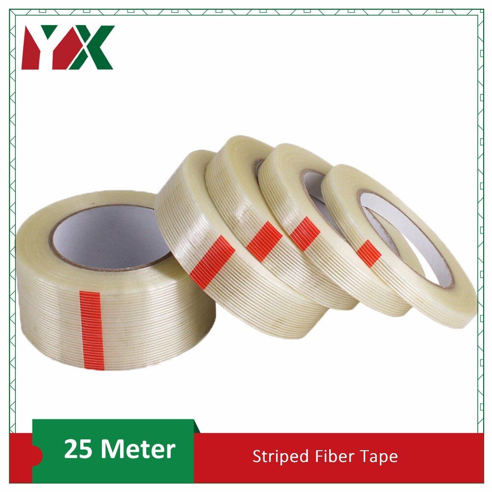 25M Strong Fiber Tape Filament Transparent Striped Fiber Tape Electrical Fixed Glass Steel Plate Strapping Model Sealing Tape