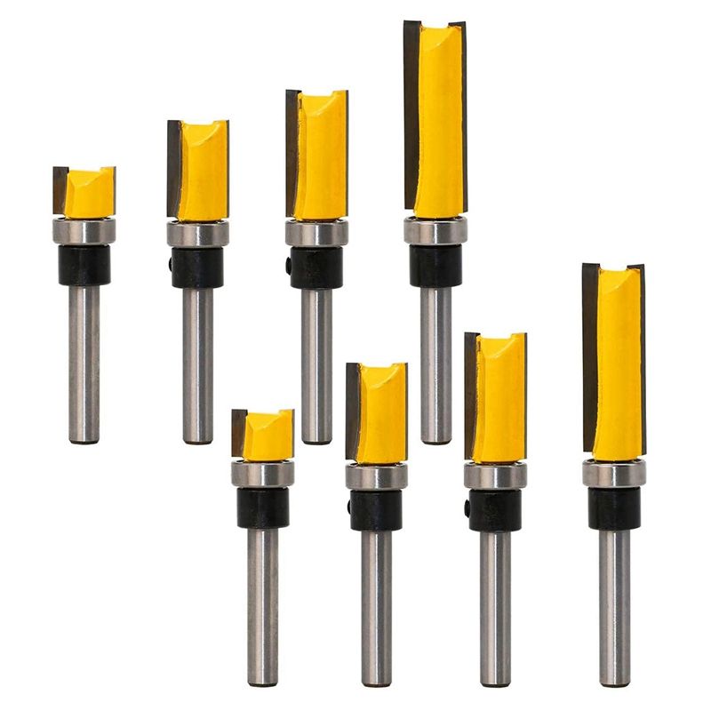 8Pcs Flush Trim Router Bits Top Bearing Router Bit 1/4 Inch Shank Straight Pattern Template Router Bit