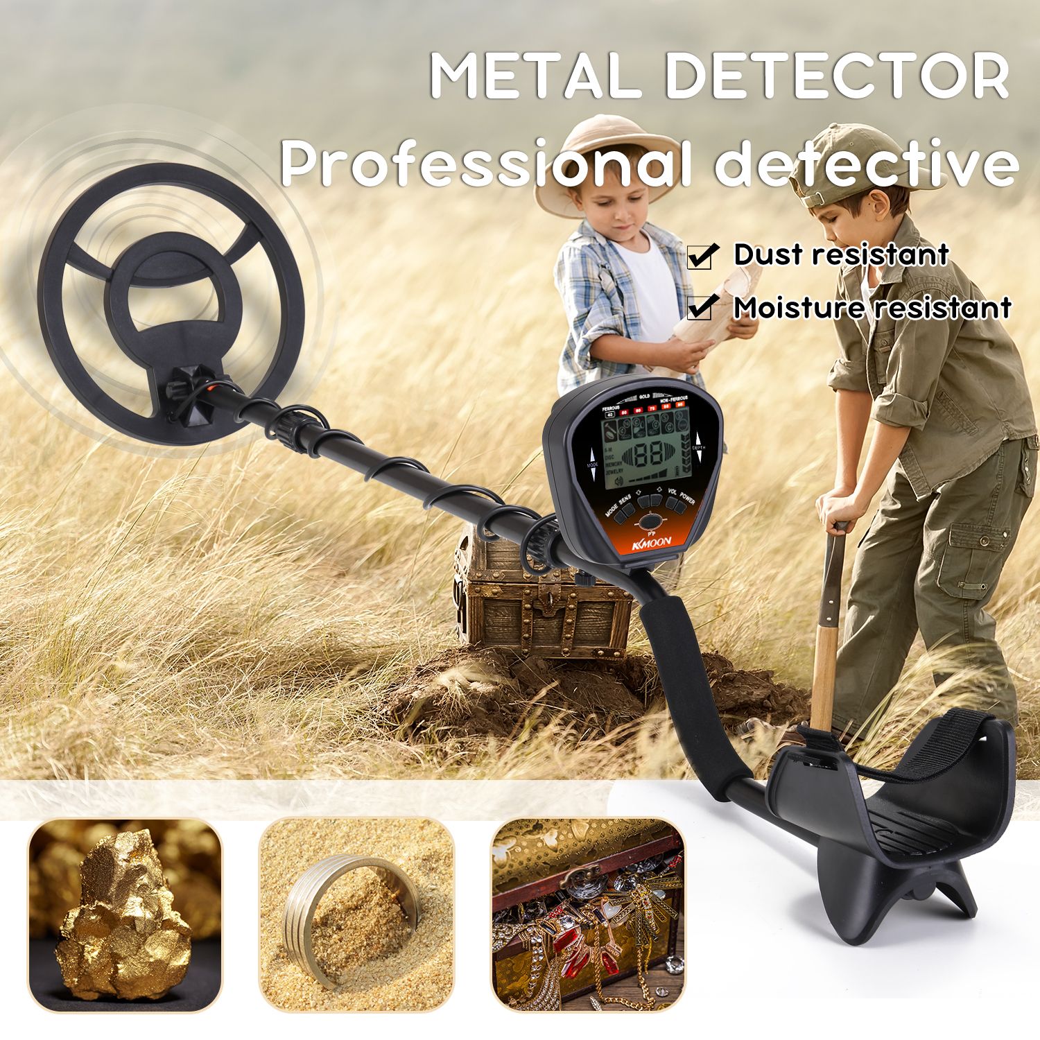 MD810 Portable Easy Installation Underground Me-tal Detector High Sensitivity Jewelry Treasure G-old Me-tal Detecting Tool Finder with LCD Large Screen Display for Adults and Kids