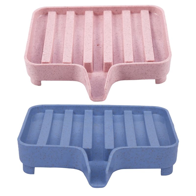 2 Pcs Sponge Holder Storage Rack Drain Soap Box Tray Soapbox 1 Pcs Shower Soap Tray Tool Pink & Blue