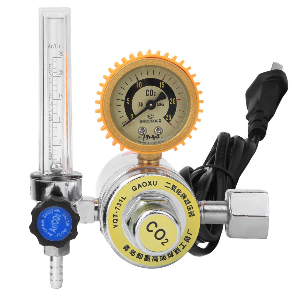 CO2 Reducing Valve Carbon Dioxide Decompressor Heating Reducer Zinc Alloy Female Thread G5/8in CN Plug 250V