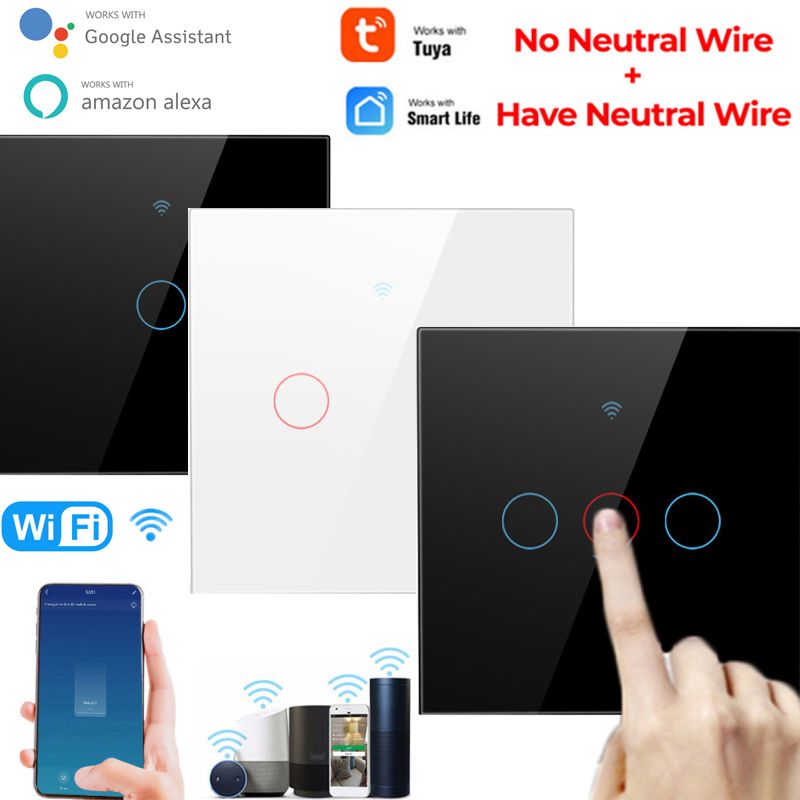 1/2/3 gang TUYA WiFi Smart Touch Switch Light Switch 110-250V Home Wall Button for Alexa and Google Home Assistant