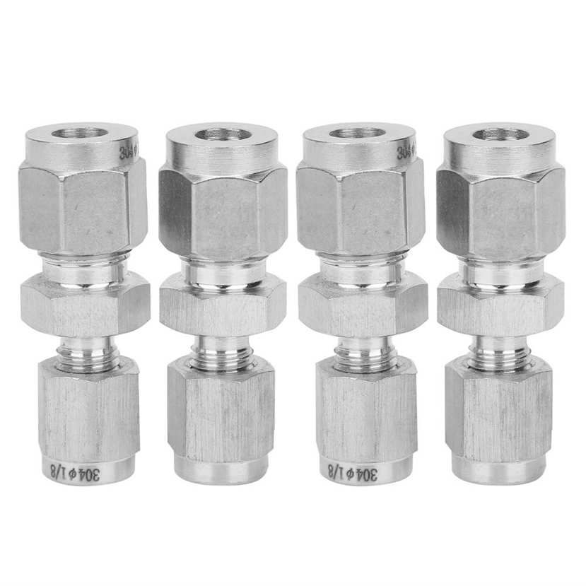 Compression Tube Adapter 4Pcs Stainless Steel Fitting Straight Double‑Ferrule for Pipe