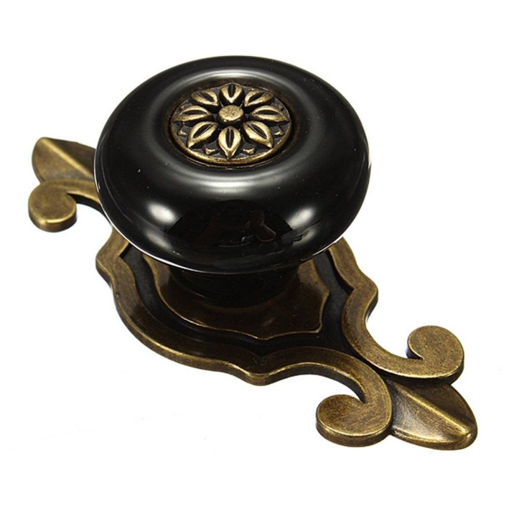 Vintage Ceramic Door Knobs Drawer Cabinet Cupboard Wardrobe Pull Handle Black+Bronze - Black+Bronze