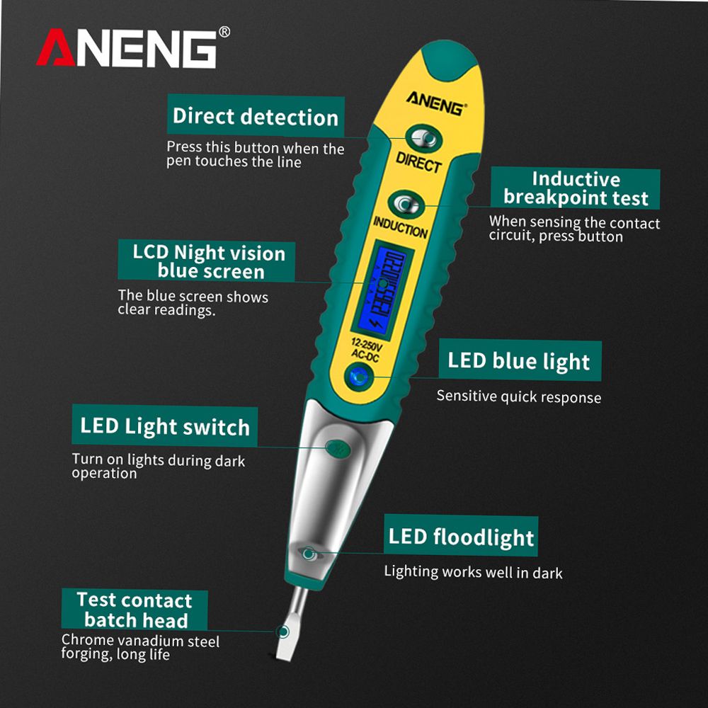 ANENG Testing Pen VD700 A-C/DC 12-250V LCD Digital Display Voltage Test Pen