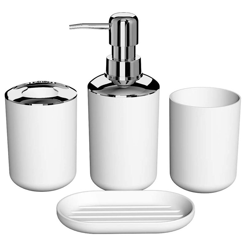 4 Pcs Plastic Bathroom Accessory Set,Bath Toilet Brush Accessories Set with Toothbrush Holder,Toothbrush Cup