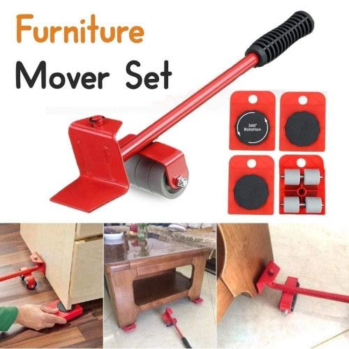 Furniture Moving Tool Heavy Object Mover Furniture Transport Lifter & Furniture Slides 4 Wheeled Mover Roller+1 Wheel Bar Hand Tools Set