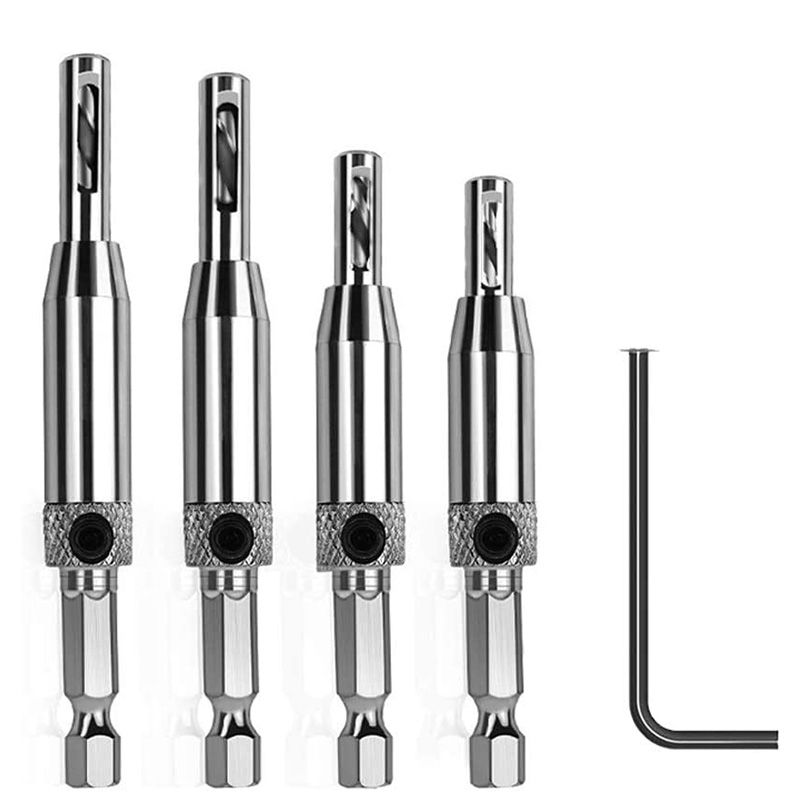 Center Drill Bit Set 5 PCS Self Centering Hinge Tapper Core Drill Bit Set for Woodworking, Door Window Drill Bits