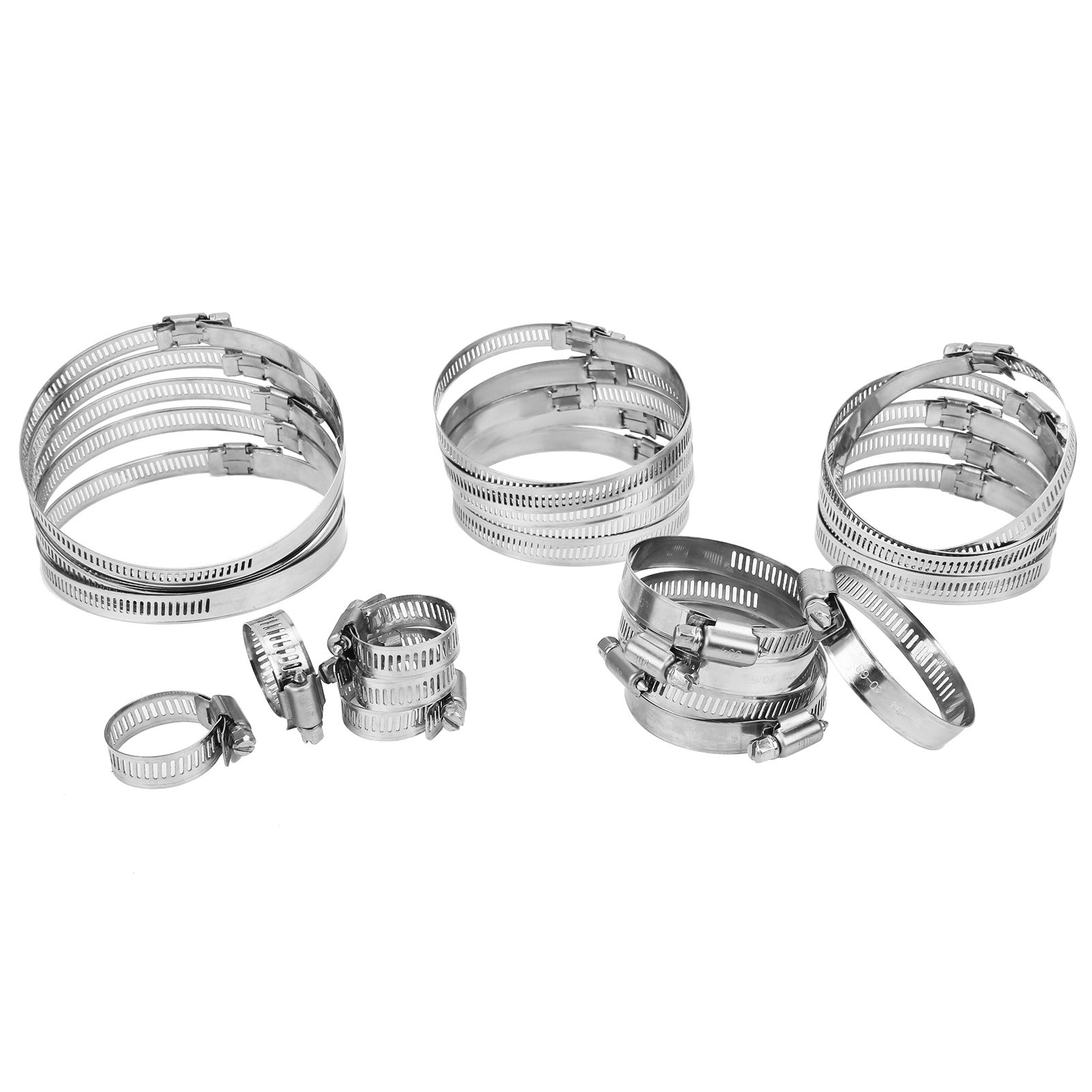 25pc Hose Clamp Stainless Steel Fastener Clip Assortment Set American Type
