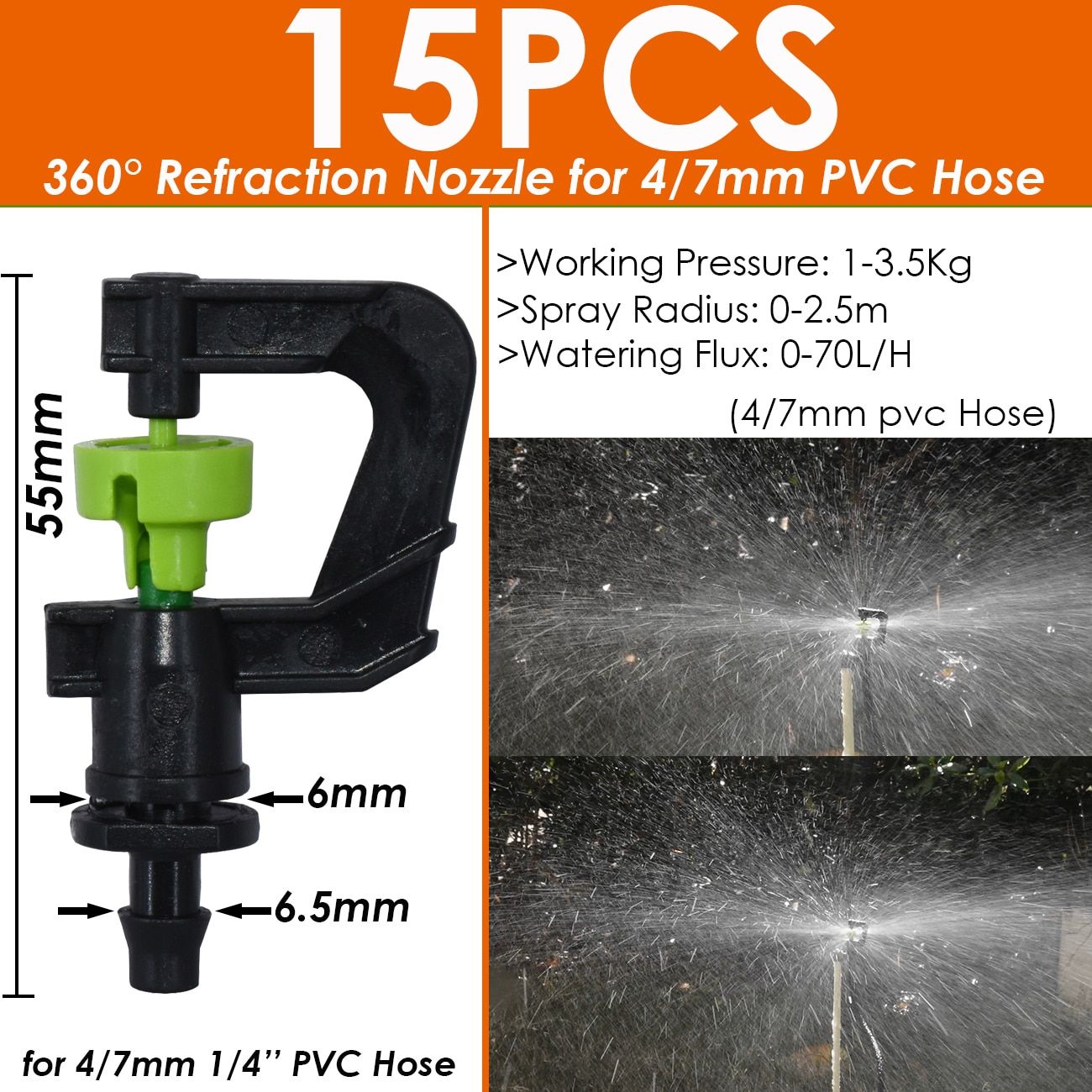 Garden Drip Irrigation Watering Spray Sprinkler Emitters  for 4/7mm 1/4" Hose Connector Stake Dripper Rotating Nozzle
