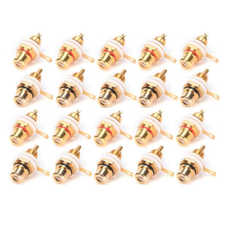20Pcs aurum Plated RCA Terminal Jack Plug Female Socket Chassis Panel Connector for Amplifier Speaker