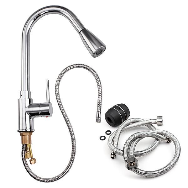 Pull-Down Kitchen Faucets Mixer Tap Single-Hole Sink Tap Polished Chrome Sets