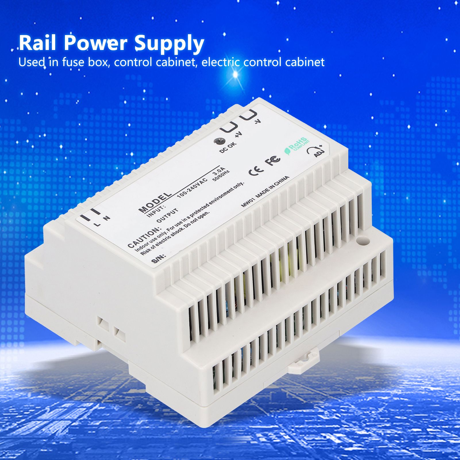 Rail Switching Power Supply DR Series Low Voltage Equipment Adjustable Regulated LED 100 x 93 56mm