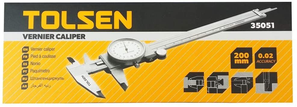 TOLSEN Vernier Caliper Dial Type  Analogue Gauge (0-200mm) Hard Case 35051