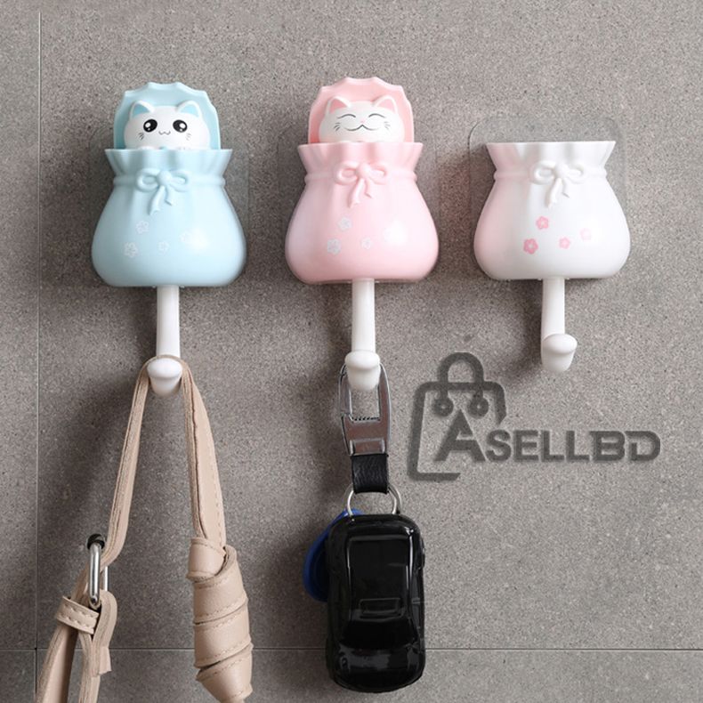 Cute Cat Hooks, Creative Adhesive Wall Hanger, Wall Hook, Coat Hook, Heavy Duty Decorative Wall Hooks for Key, Towel, Backpacks, Hat