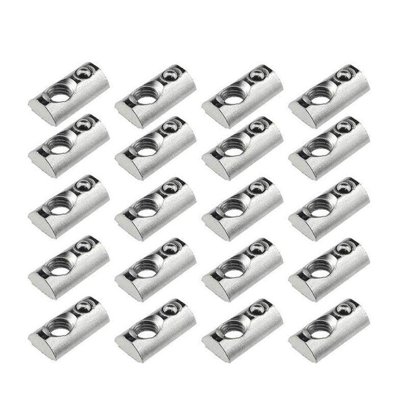 25 Pack 2020 Series M5 T Slot Nuts Roll-In Spring Ball Loaded Elastic Nuts for 2020 Series Aluminum Extrusion Profile Rail with 6mm Slot for 3D Printer