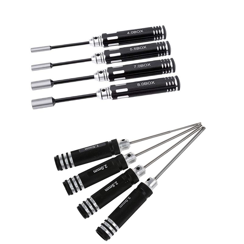 RC Model Tool 4Pcs Hex Screw Drivers Hex Nut Socket Wrench Sleeve Wheel Spanner 4.0/5.5/7.0/8.0mm & Black 4 Pcs 1.5mm 2.0mm 2.5mm 3.0mm Hexagonal Screwdriver