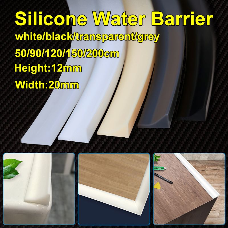 Tool parts 12mm Bath Barrier Rubber Silicone Shower Barrier Water Stopper Bathroom Waterproof 50-200CM White