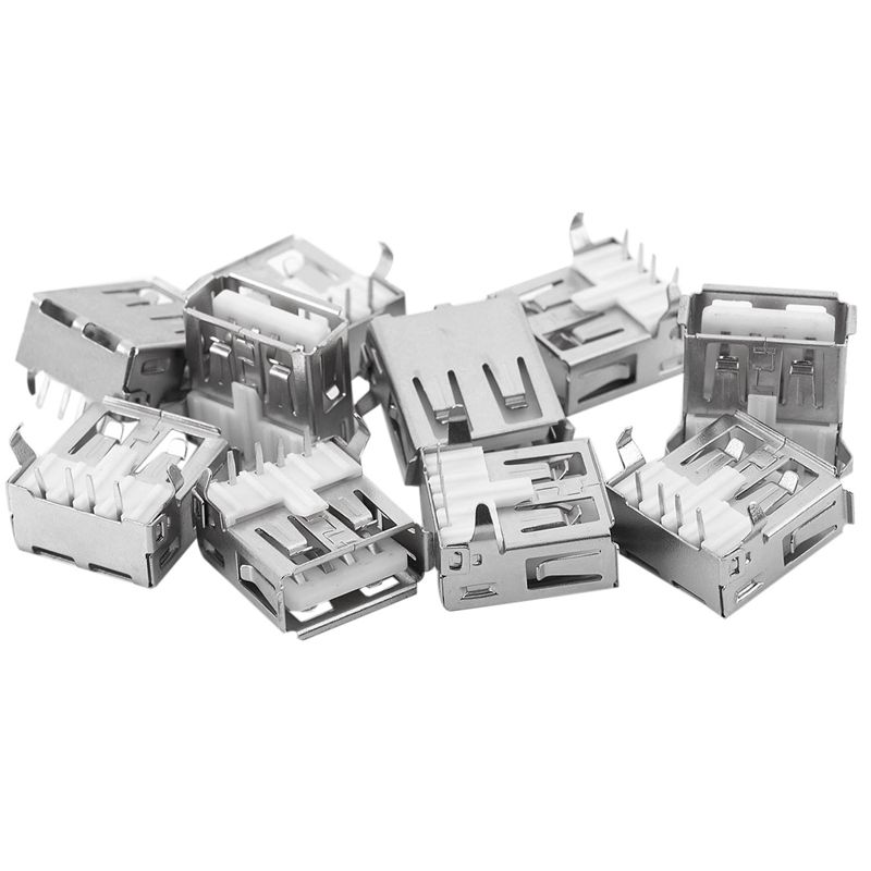 JAERBEE 10 PCS USB Type-A Female PCB Mount Socket Plug Connector Right Angle 4 Pin
