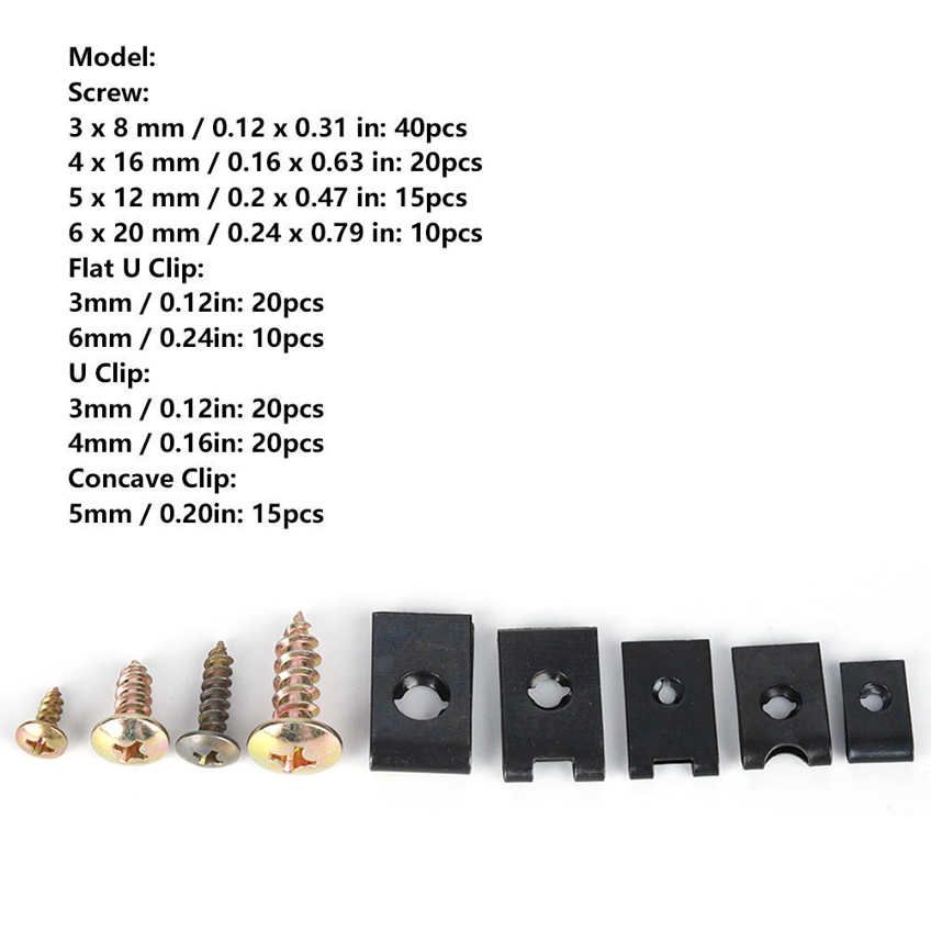 U Clip Assortment 170Pcs Carbon Steel U-Clip and Screw Set Kit Accessories with Storage Box