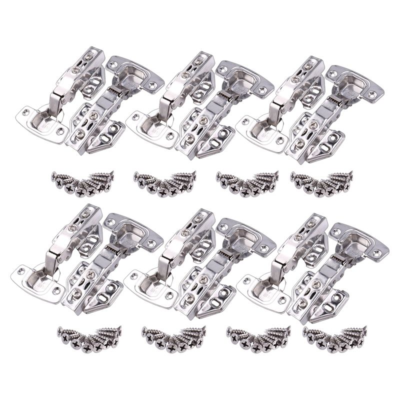 12 Pcs Standard Cabinet Hinge Fit for Frameless Cabinet European Inset Soft Closing Four-Hole Mounting Plate Hinges